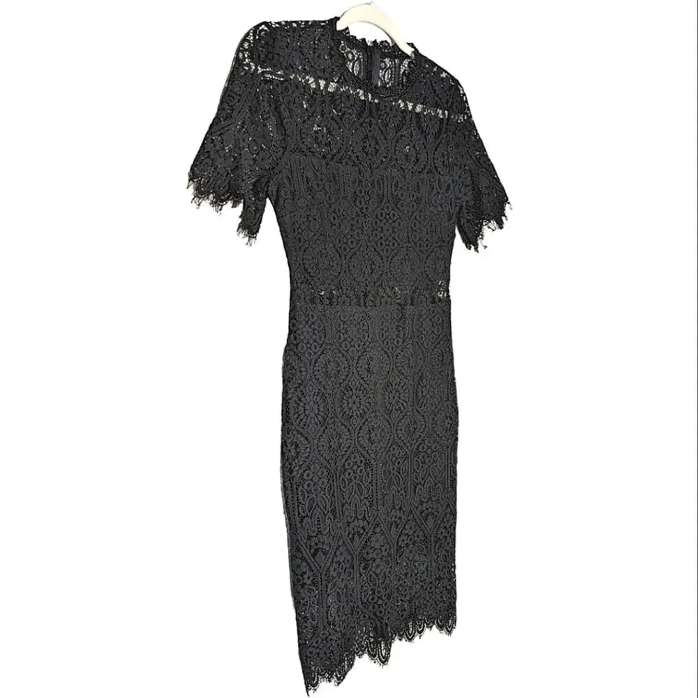 Lulus Remarkable Black Lace Peek A Boo Eyelash Fringe Trim Midi Dress Medium - Picture 7 of 10
